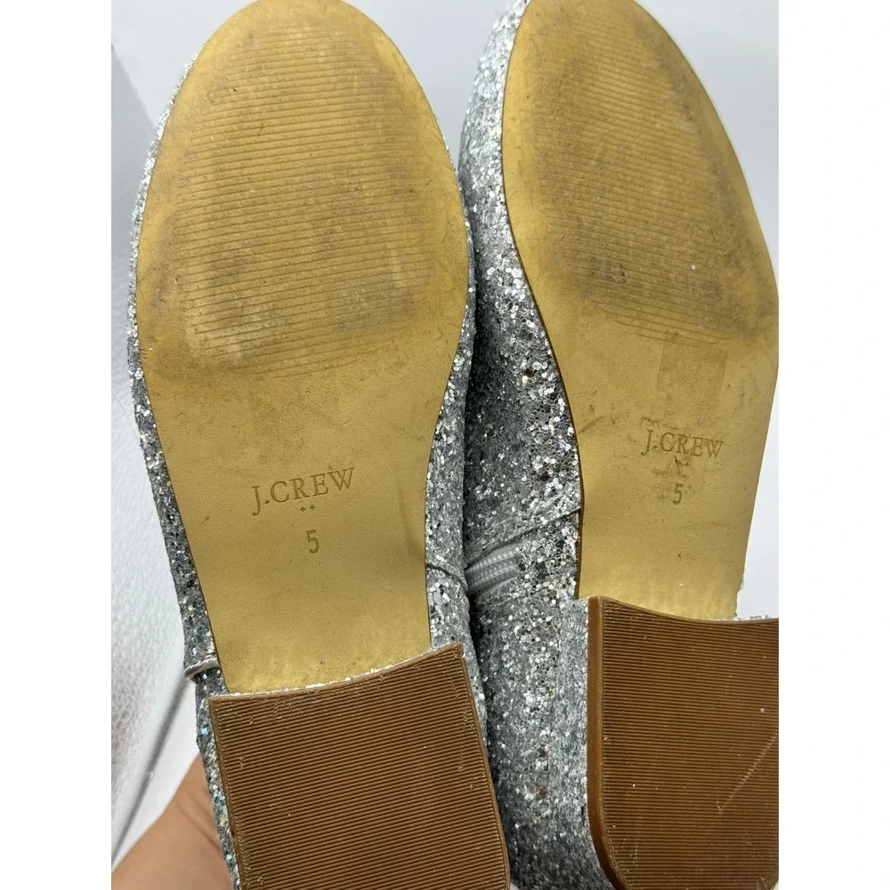 J.Crew Girls Silver Glitter Ankle Boots CE035 Side Zip Sparkle Booties Size 5